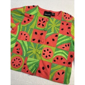 Vintage Michael Simon Watermelon Cardigan Novelty Fruit Sweater Colorful